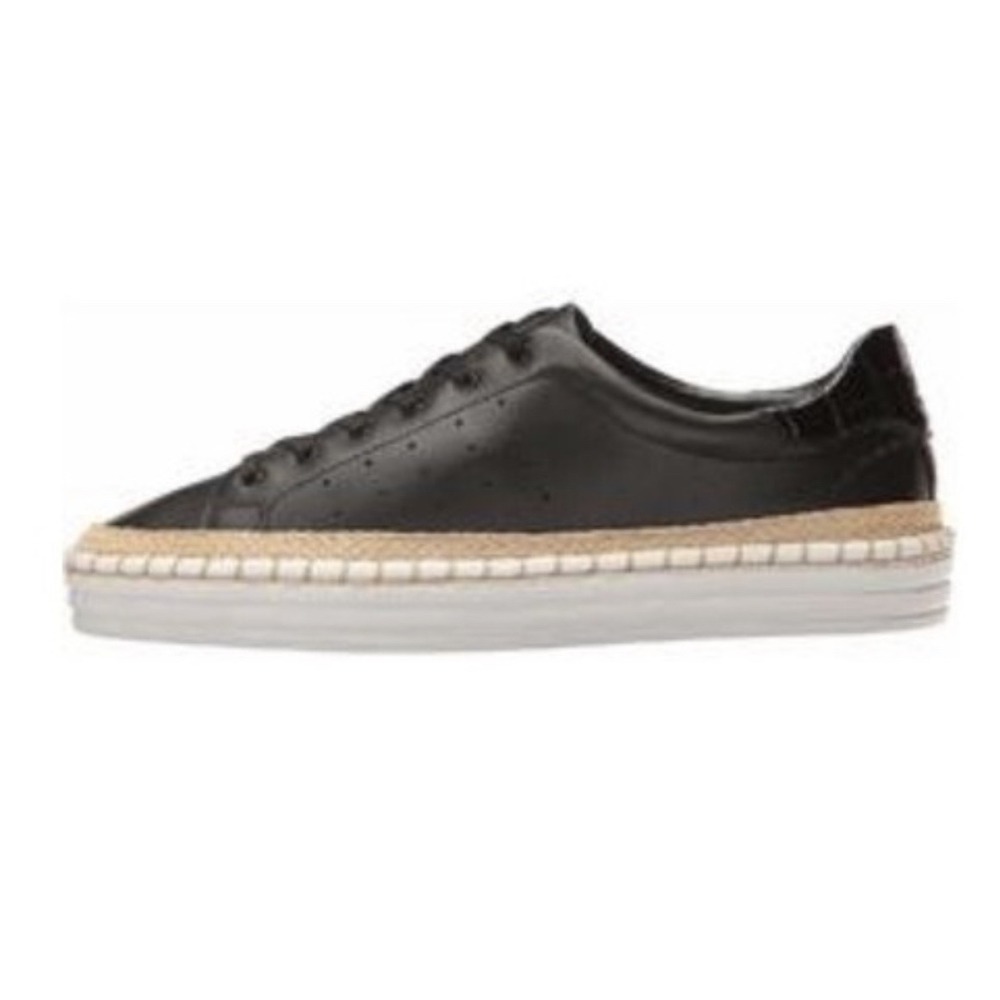 Sam Edelman Kavi Black Leather Espadrille Platform Sneakers WM 7.5 Jute Trim NEW